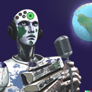 Imagen generada por una inteligencia artificial de "una imagen realista de una inteligencia artificial que quiere conquistar el mundo y reemplazar a los periodistas"