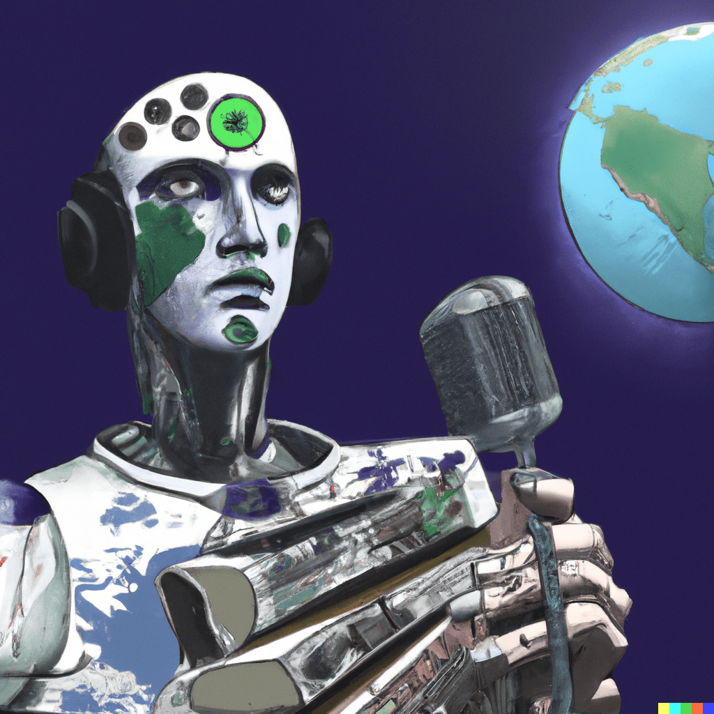 Imagen generada por una inteligencia artificial de "una imagen realista de una inteligencia artificial que quiere conquistar el mundo y reemplazar a los periodistas"
